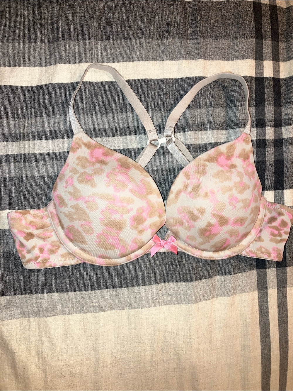 Pink Leopard Print Push-Up T-Shirt Bra with Bow